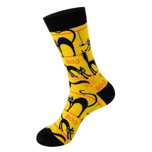 Black Cat & Yellow Animal Print Socks