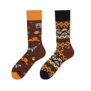 Fox & Tribal Geometric Asymmetric Socks