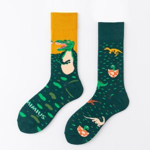 Dinosaur & Pumpkin Asymmetric Socks