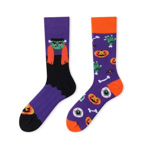 Halloween Frankenstein & Pumpkin Asymmetric Socks