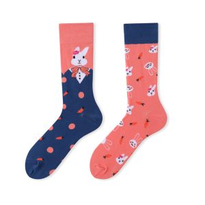 Bunny & Carrot Pattern Asymmetric Socks